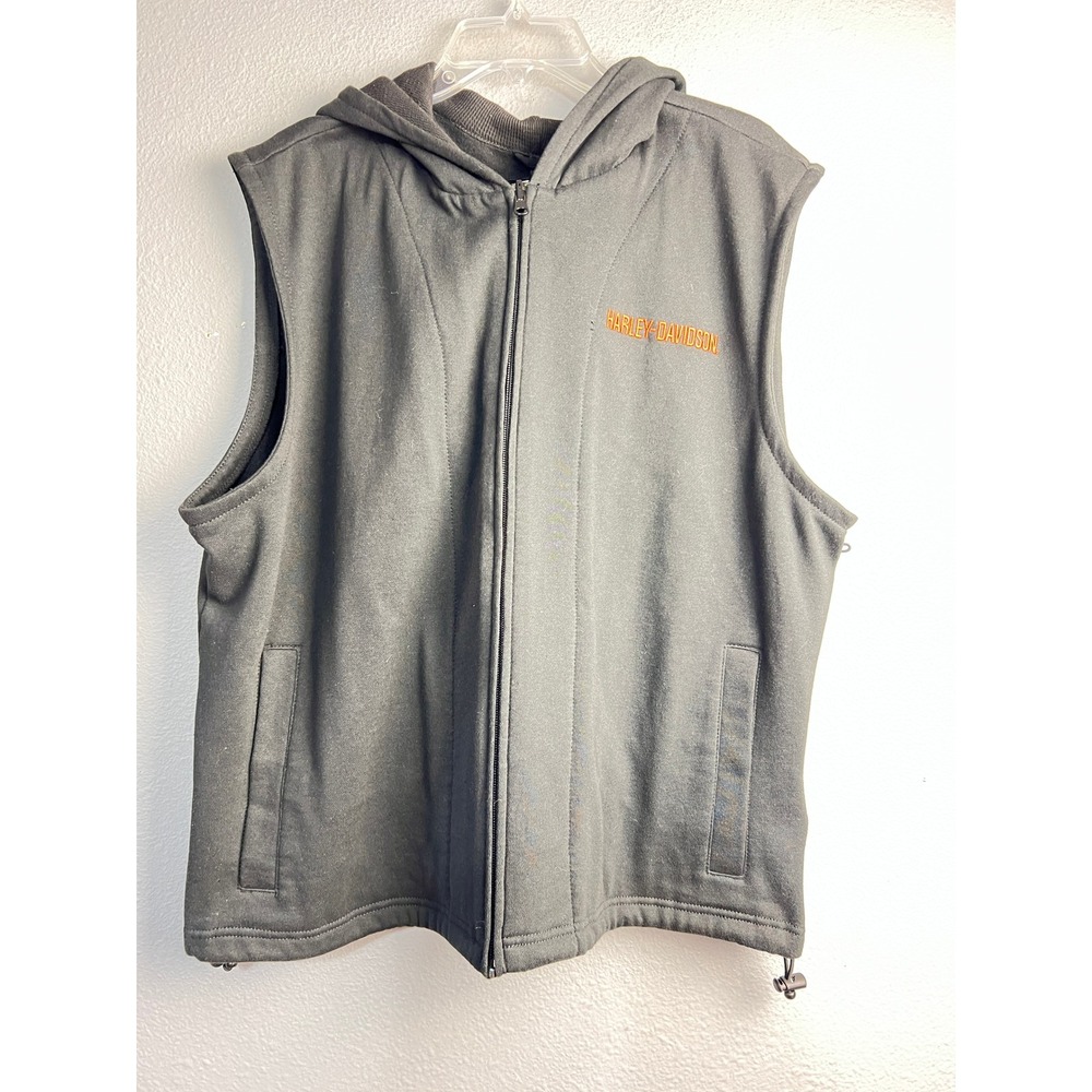 Harley Davidson Biker XL Charcoal Gray Full Zip Sleeveless Hoodie Vest MC Club